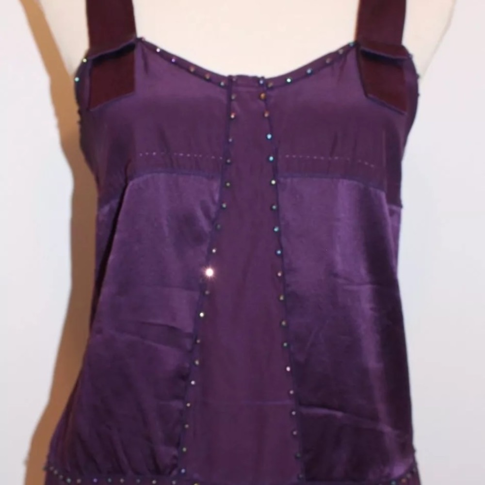 DVF eggplant rhinestone 100% silk tank